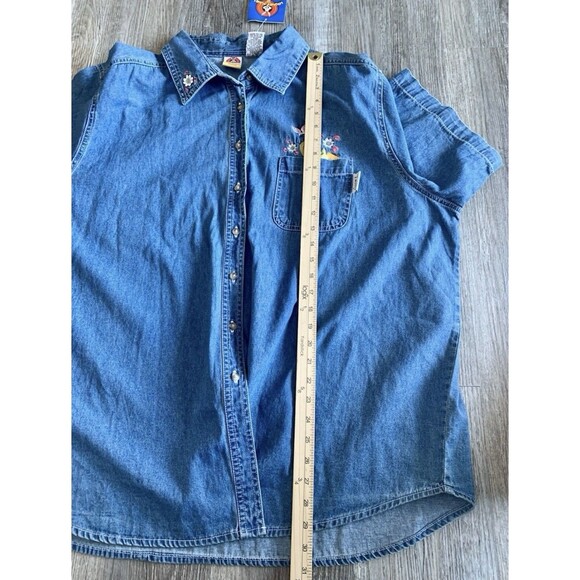 Warner Bro Looney-Tunes 1998 Chambray Embroidered Denim Button Up Shirt 26W/28W - Picture 7 of 9